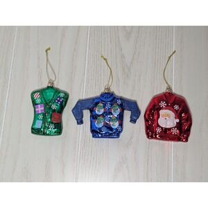 Target Ugly Sweater Ornament set lot Red blue green Santa snowmen gifts READ